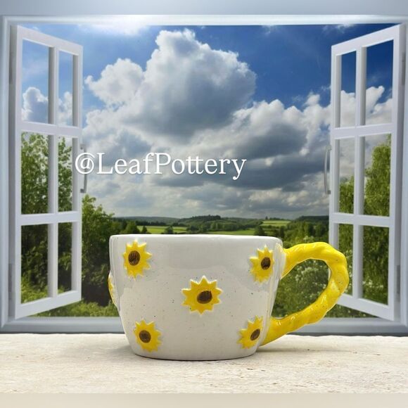 Sunflower Coffee Mug – 16oz Ceramic Cup with Handcrafted Floral Design - Picture 2 of 11